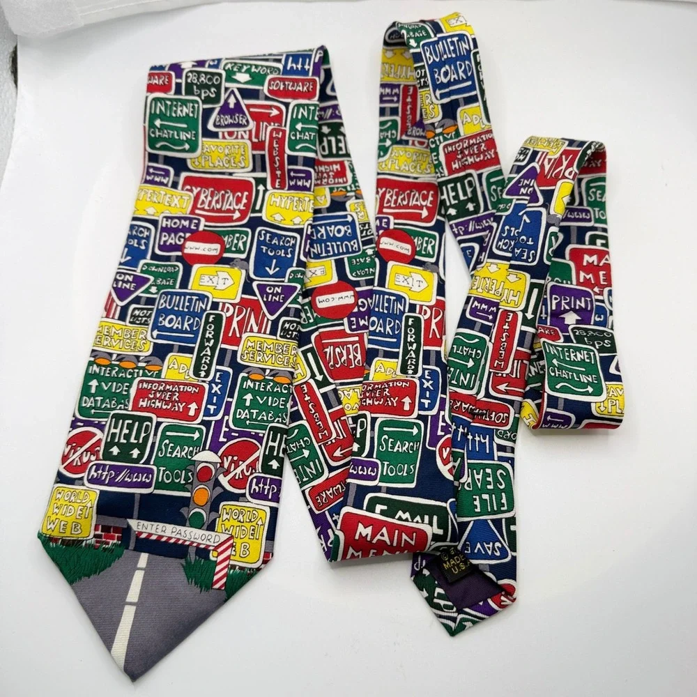Alynn Necktie Mens OS Multi Excellent Information Superhighway Tech Silk Vintage